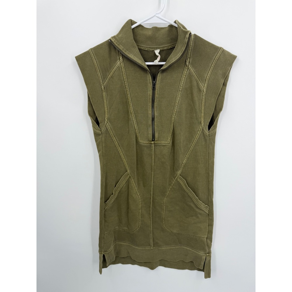 Daily Practice Anthropologie Quarter Zip Tunic Vest Women XS Green Sleeveless